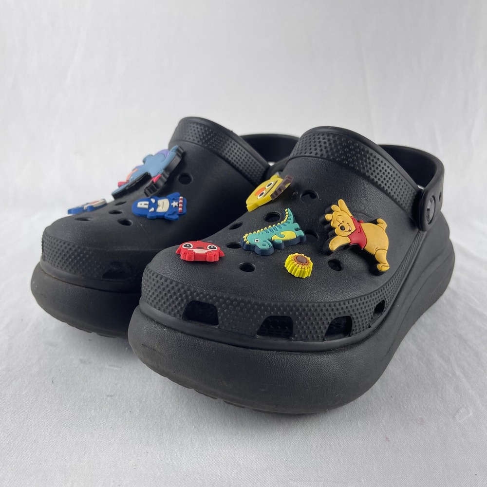 Crocs Classic Crush Women 5 Black Platform Clog Jibbitz Charms 2024